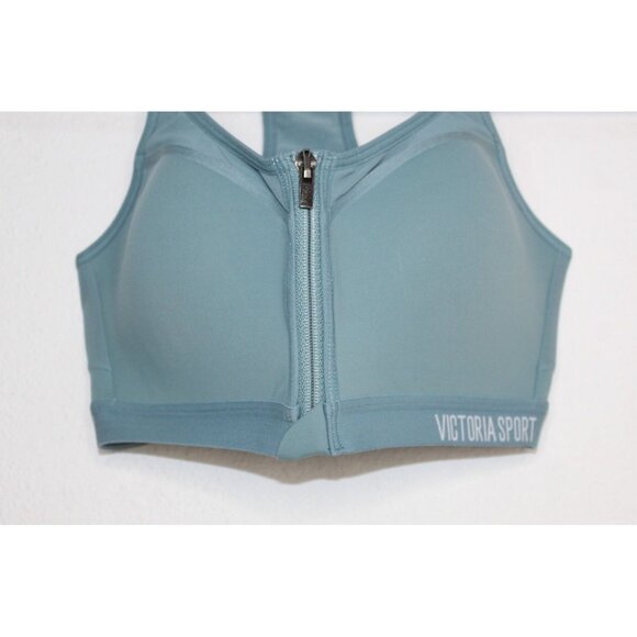 Victoria Sport Sports Bra 32 D Blue Green Zipper Front Workout Yoga Athletic - Picture 2 of 13